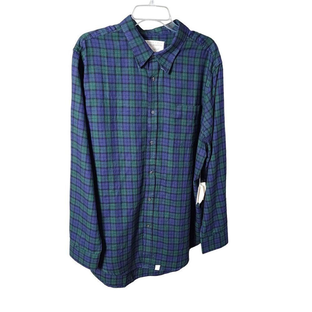 FIVE FOUR Nick Wooster 2XL Blue/Green Plaid NWT Long Sleeve Button Down Shirt